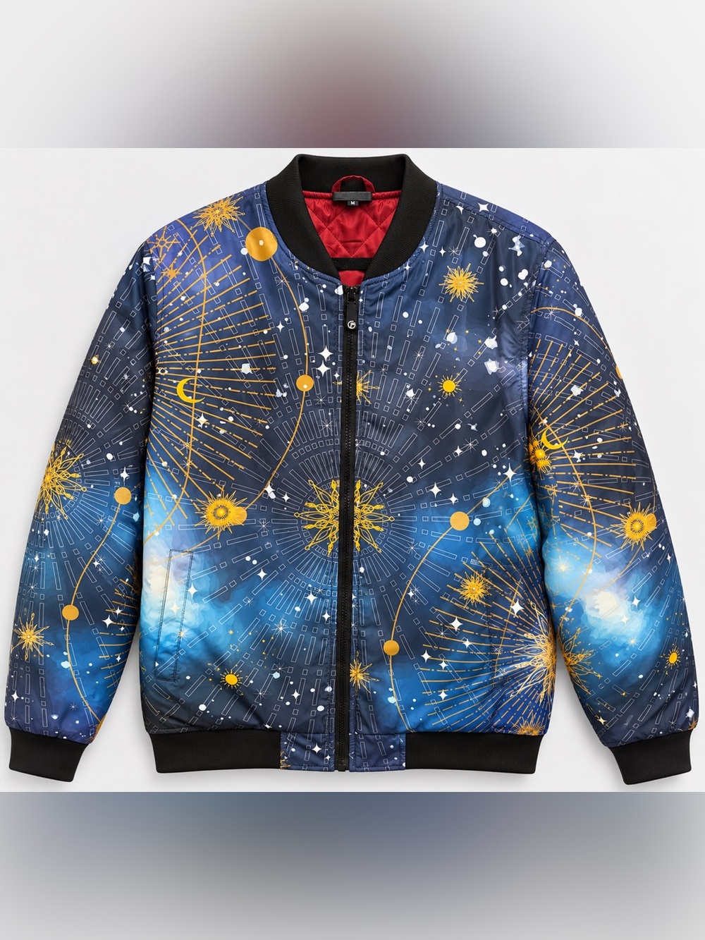 FreshHoodz Navy & Gold Celestial Puffer Bomber Jacket